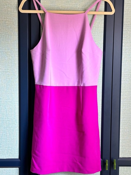 French Connection Dresses & Skirts - French Connection Colorblock Pink + Fushia High Neck Fitted Mini Dress, Size 6